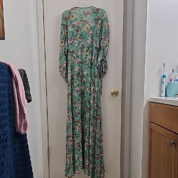 Free People Green and White Tiered Wrap Gown - Picture 3 of 5